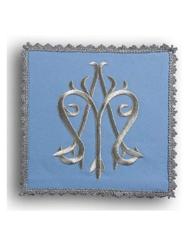 Blue embroidered chalice pall - Marian symbol (2)