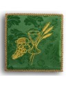 Embroidered green chalice pall - chalice + grapes