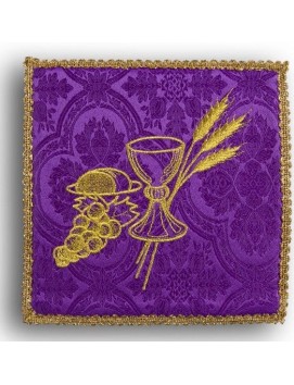 Purple embroidered chalice pall - chalice + grapes