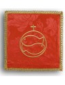 Embroidered red chalice pall - Fish + cross