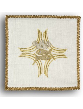 Chalice pall embroidered ecru - Fish + bread