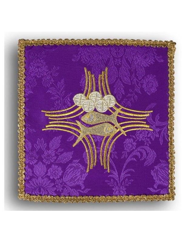 Chalice pall embroidered purple - Fish + bread