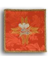 Embroidered red chalice pall - Fish + bread