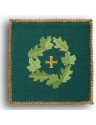 Green embroidered chalice pall - Cross + leaves