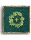 Green embroidered chalice pall - Cross + leaves