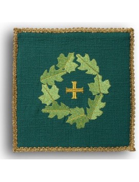 Green embroidered chalice pall - Cross + leaves