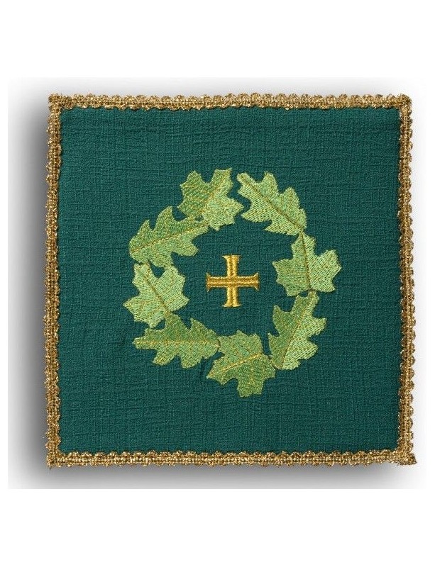 Cáliz bordado verde - Cruz + hojas