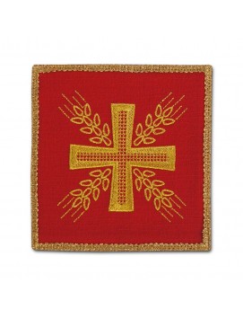 Red embroidered chalice pall - Cross and ears