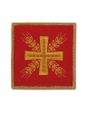 Red embroidered chalice pall - Cross and ears