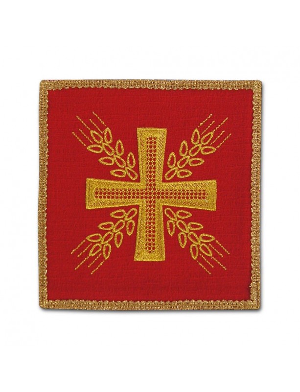 Rotes gesticktes Kelchtuch - Kreuz und Ohren
