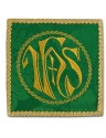 Green embroidered chalice pall - IHS in circle + cross