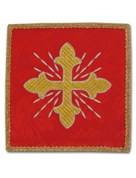 Embroidered red chalice pall - gold cross + rays