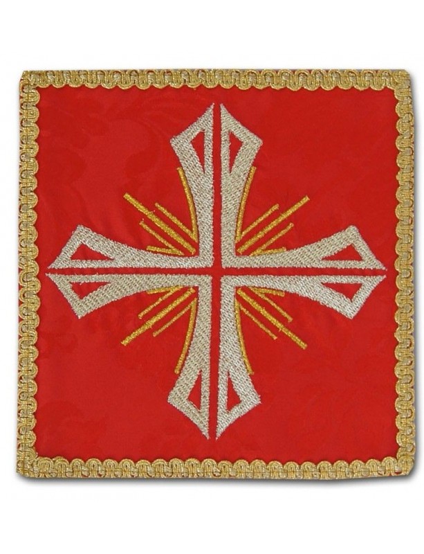 Red embroidered chalice pall - Cross + rays (2)