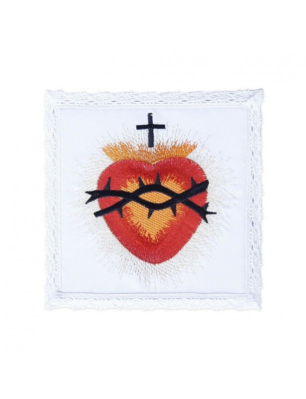 Chalice pall white embroidered Heart in crown