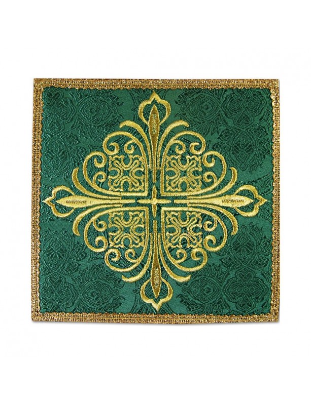 Calice brodé d'une croix verte - tissu jacquard