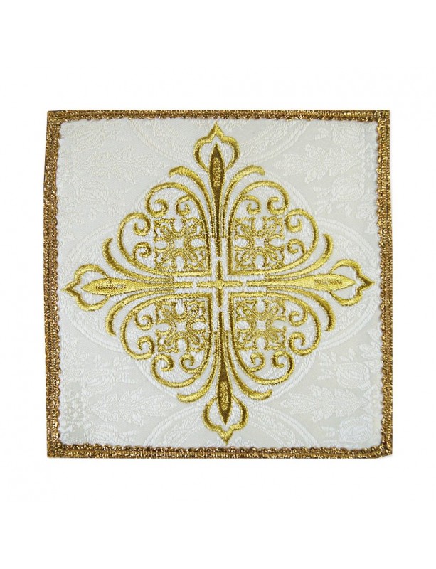 Embroidered chalice pall white cross - jacquard fabric