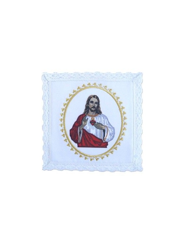 Juego de lino para cáliz bordado - Corazón del Señor Jesús