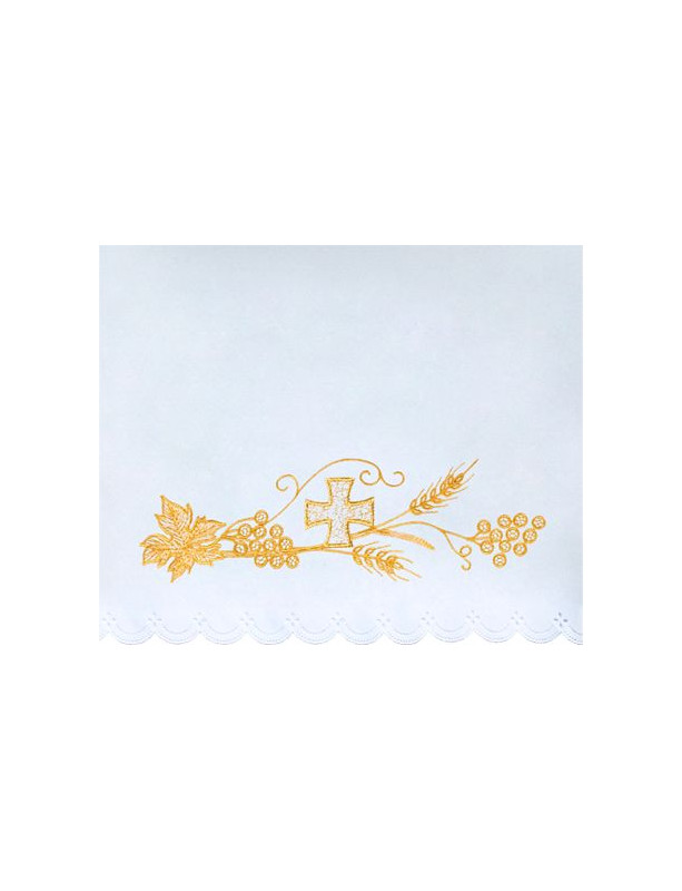 Embroidered Altar Cloth with Gold Cross, Wheat, and Grapes