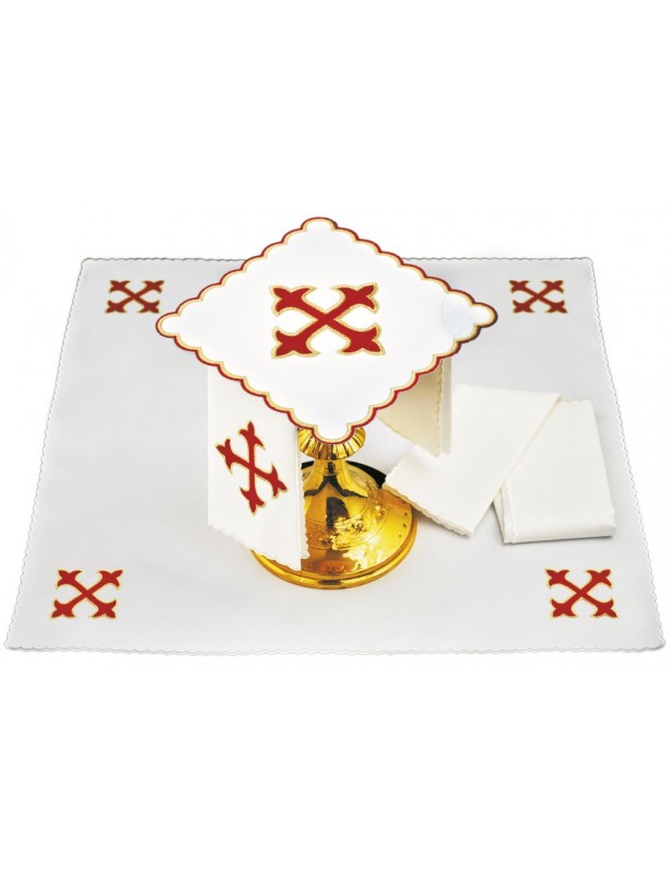 Chalice linen set red cross - embroidery