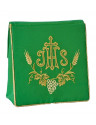 Green Catholic Burse for Carrying the Blessed Sacrament – Embroidered with IHS, Wheat, and Grapes