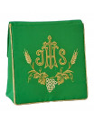 Green Catholic Burse for Carrying the Blessed Sacrament – Embroidered with IHS, Wheat, and Grapes