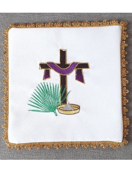 Chalice pall embroidered cross + robe purple