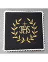 Embroidered chalice pall black IHS + ornament