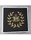 Embroidered chalice pall black IHS + ornament