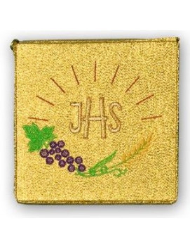 Gold Embroidered 'JHS' Sick Call Burse with Grapes and Wheat Design for Eucharistic Ministry