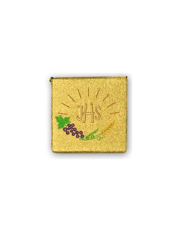 Gold Embroidered 'JHS' Sick Call Burse with Grapes and Wheat Design for Eucharistic Ministry