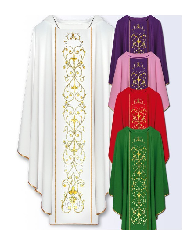 Chasuble with computer embroidered stripes.