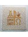 Chalice pall, ecru, gold patterns - Lumen Christi (Light of Christ)