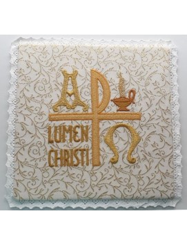 Chalice pall, ecru, gold patterns - Lumen Christi (Light of Christ)