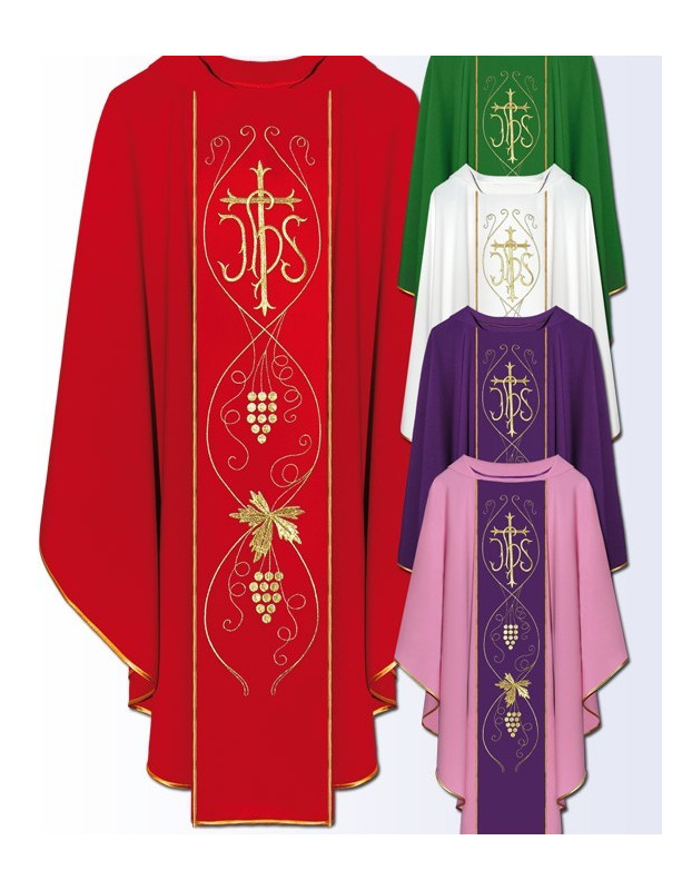 Chasuble with computer embroidered stripes