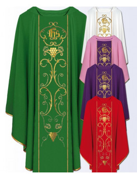 Chasuble with IHS Monogram and Gold Vine Embroidery - 5 Colors