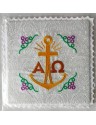 Chalice pall embroidered ecru, silver patterns - Alpha and Omega