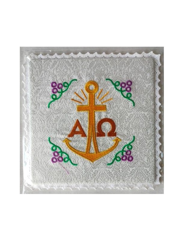 Pallium brodat ecru, modele argintii - Alfa și Omega