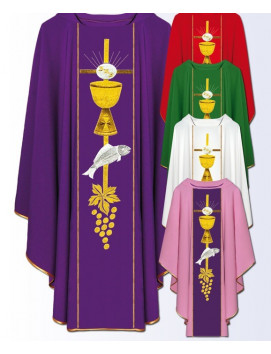 Chasuble with Eucharistic Chalice and Fish Embroidery - 5 Colors