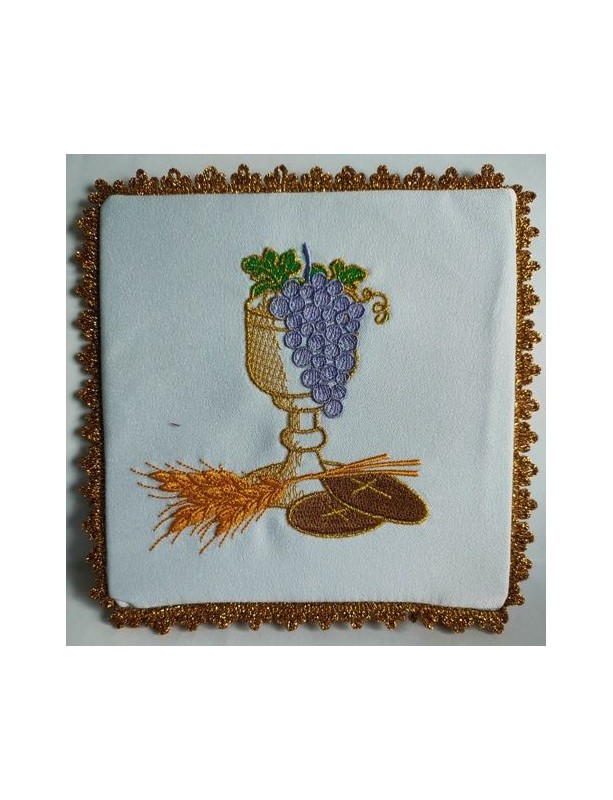 Embroidered chalice pall, grapes (25)