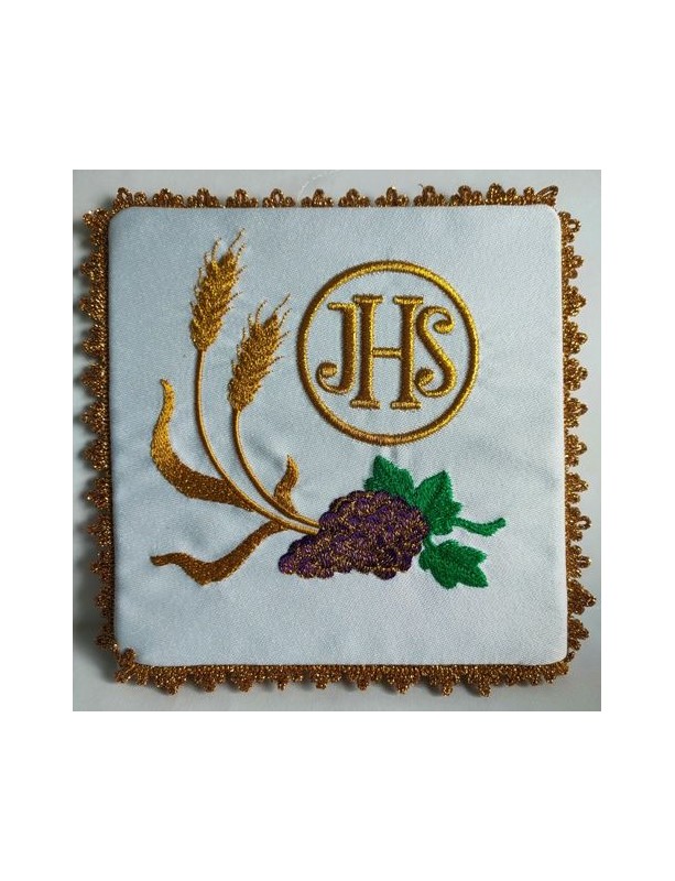 Pálio de cálice bordado IHS dourado, uvas
