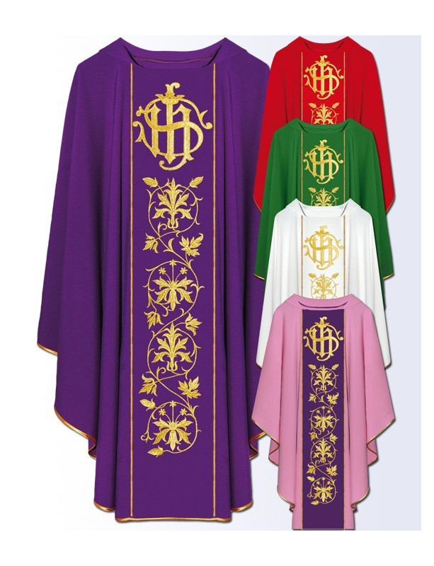 Chasuble with computer embroidered stripes