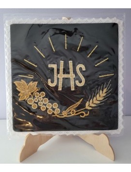 Pálio de cálice bordado IHS preto