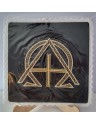Black embroidered chalice pall, Alpha and Omega