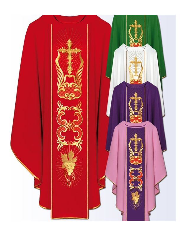 Chasuble with Gold Cross, Grapevine, and Wheat Embroidery