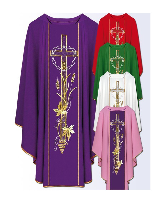 Chasuble with Crown of Thorns Cross and Wheat Design