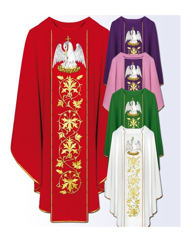 Chasuble with Pelican Symbol and Gold Floral Embroidery