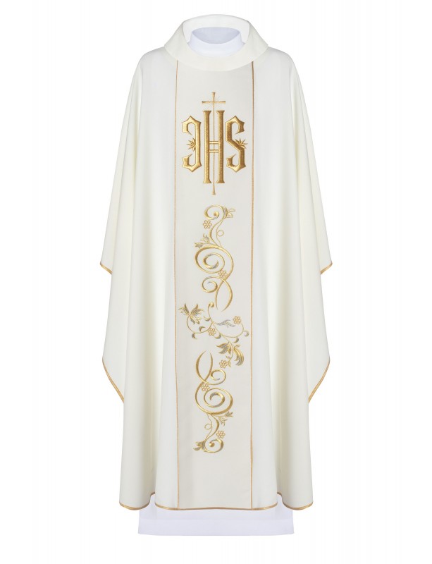 Embroidered chasuble with IHS symbol - ecru (H10)