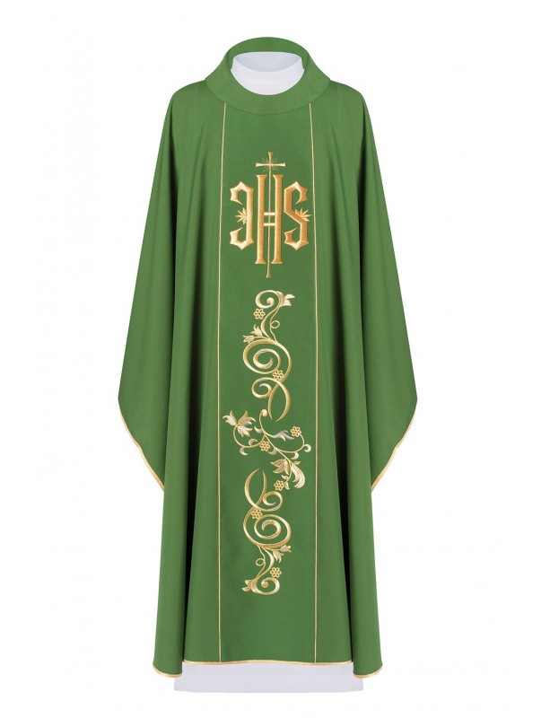 Ornat haftowany z symbolem IHS - zielony (H10)