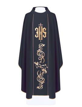 Embroidered chasuble with IHS symbol - black (H10)