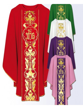 Chasuble with Gold IHS symbol and Floral Vine Embroidery